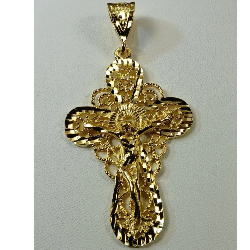 Karatbond Vintage Y2K Gold Filigree Large Crucifix Cross Pendant Made in USA NOS